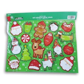 Glittery Christmas Icons Peel and Stick Gift Tag Stickers - 34 Count, Small