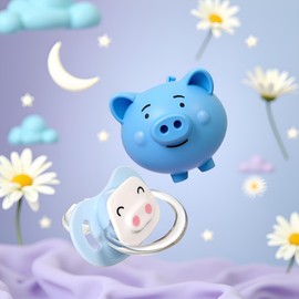 Pet Silicone Calming Pacifier, Dog Pacifiers for Small Dogs, Kitten Pacifiers, Puppy Teething Toys and Cat Chew Toys, Essential Pet Supplies, Puppy Essentials and Kitten Supplies (Blue Pig)
