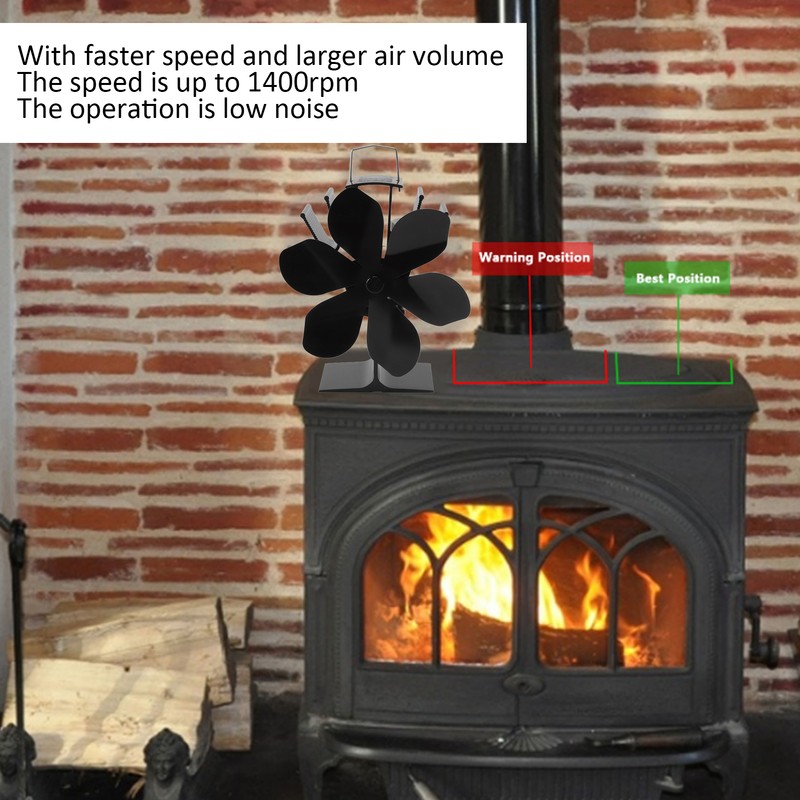 Heat Powered Stove Fan 6 Blade Fast Speed Large Air