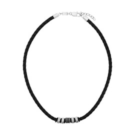 s.Oliver Halsband Edelstahl Leder Herren Halsschmuck, 47+3 cm, Silber, Kommt in Schmuck Geschenk Box, 2027437