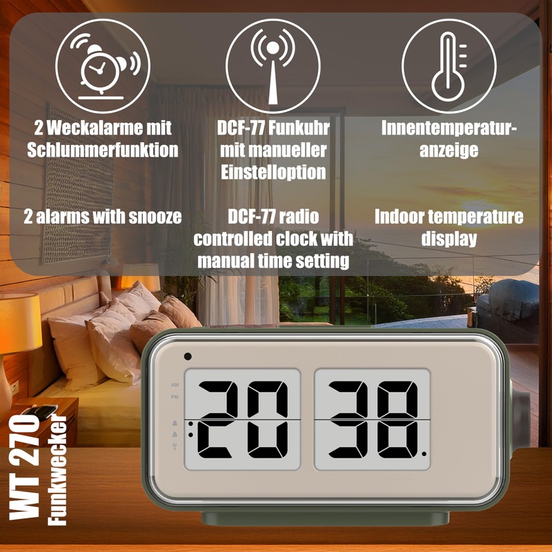 technoline WT270 - Sveglia retrò DCF77 con funzione Flip Clock