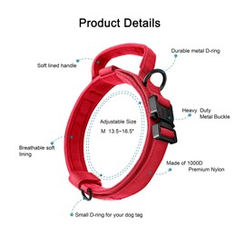 OEBEESA Tactical Dog Collar Adjustable Military Collar: - Nylon K9 Collars with Handle and Heavy Duty Metal Buckle for Medium and Large Dogs with 3 Patches and Airtag Case Holder (Red-Set, M)