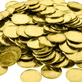 Zhanmai 200 Packs Plastic St. Patrick's Day Shamrock Coins 3-Leaf Clover Good Luck Coins Plastic Table Sprinkles (Gold)