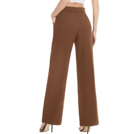 Tapata Women Wide Leg Pants High Waisted Dress Trousers Casual Elastic Pockets Business Work Slacks, Brown, 4