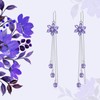 VONALA Purple Daisy Threader Earrings 925 Sterling Silver Flower Long