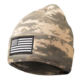 MIRMARU Men’s US American Flag Embroidered Folded Cuff Skull Beanie Cap – Comfortable Stretchy Warm and Cozy Winter Hat (Grey Digital Camo)