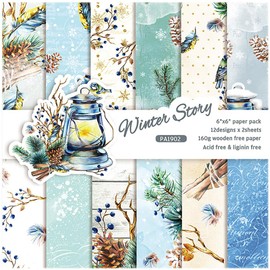 Sunch Craft 24 Sheets 6'' x 6'' Christmas Scrapbook Paper Winter Theme One Sided Cardstock for DIY Card Making Patterned Decorative Paper (winter story)