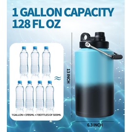 GAGANIU Insulated Water Bottle, 1 Gallon Jug with Handle, 128 oz Stainless Steel Large Water Bottle Wide Mouth Double Vacuum for Hot & Cold Drinks, Gradient Blue