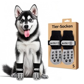 Maisly Pack of 5 Double-Sided Non-Slip Dog Socks with Adjustable Straps for Indoor and Outdoor Use - Paw Protection and Traction Control on Hardwood Floor (Black, S)