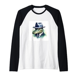 Alligator With A Detective Hat. Sleuth Reptile In Hat Raglan Baseball Tee