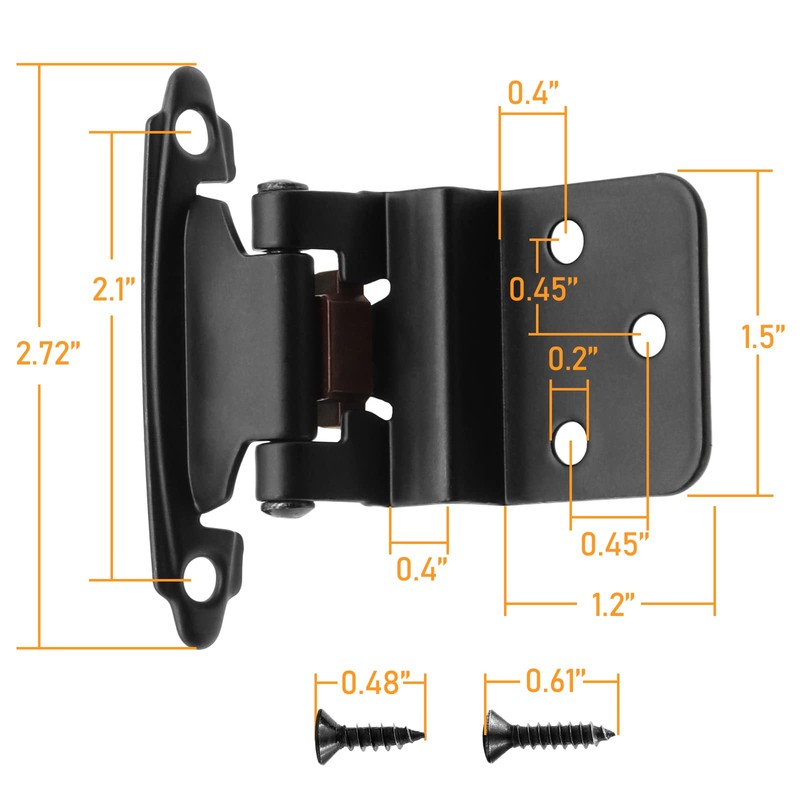 50 Pack (25 Pairs) 3/8" Inset Matte Black Cabinet Hinge,Self