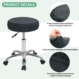 M METERXITY 2-Pack Bar Stool Covers Round, for 12-14 Inch Velvet Washable Stool Cushion Slipcover with Elastic Bands for Bar Stool/Round Cushion [Gray]