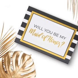 Pop Fizz Designs - Juego de 6 cajas de propuestas para dama de honor y 5 cajas de dama de honor con texto en inglés "Will You be My Bridesmaid Box" con papel dorado para dama de honor