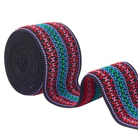 BENECREAT Woven Rubber Elastic Band Width Approx. 2.9 inches (50 mm), Polyester, Bohemian Style, Flat Rubber, Embroidery, Replacement Band, Elastic Band, Clothes, Belt Replacement, Handicraft Sewing,