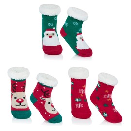 Durio Christmas Socks Baby Socks Thermal Socks Cuddly Socks Christmas Socks Children Non-Slip Socks Baby, Tri-colour 2