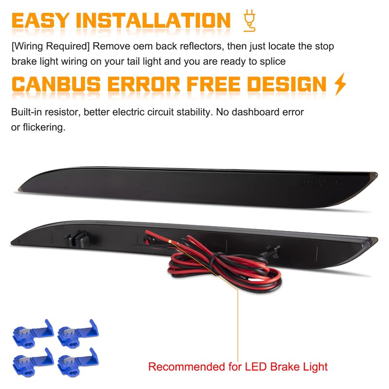 Gempro Rear Bumper Reflector Lights for Ford Mustang 2015-2017 Led
