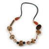 Avalaya Natural/Brown Wood, Shell Bead with Faux Black Leather Cord