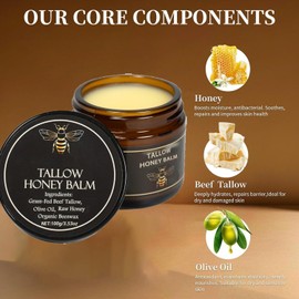 Beef Tallow Moisturiser and Honey Balm，Moisturizing Cream for Soft, Smooth Skin - Handmade All-Natural Moisturizer (2 Oz Unscented)
