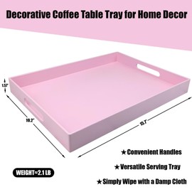 SforGUVA Pink Serving Tray for Coffee Table, Rectangular Plastic Decorative Tray with Handles for Entertaining, Outdoor Patio, Living Room, Ottoman, Bathroom Counter, 11.8”*15.7”*1.6”