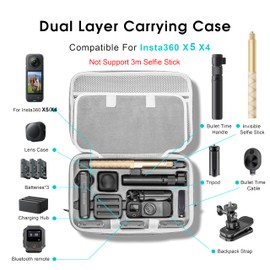 Carrying Case for Insta360 X5, Large Capacity Storage Travel Bag Protective Case Organizer for Insta 360 X5 X4 Accessories, for Charging Hub, Bullet Time Handle, Selfie Stick, with Shoulder Strap