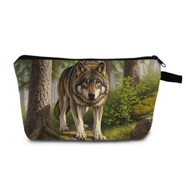 MoCaliduccious Wolf Print Cosmetic Bag Bold Wilderness Design Makeup Organizer Adventure Travel & Daily Essentials Pouch Unique Gift for Camping Enthusiasts/Nature Lovers