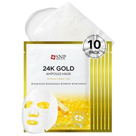 SNP Shining Nature Purity [K Beauty Snp] 24K Gold Ampoule Sheet Mask | Collagen Face Masks Skincare | For Tightening, Hydrating, and Nourishing | Korean Skin Care | Overnight Face Masks | Moisturizing Sheet Mask | 10 Sheets