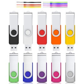 16GB USB Flash Drive, Cardfuss 10 Pack USB2.0 Memory Stick Swivel Thumb Drives USB Stick Jump Drive Pen Drive Data Storage with Led Indicator (Multi-Color with Lanyards)