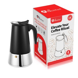 Suiitat Moka Pot, 4 Cups (7.1 oz) Stovetop Espresso Maker, 304 Stainless Steel Moka Pot, Induction Compatible, Black