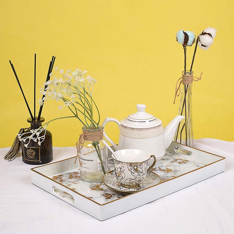 MAONAME White Decorative Tray with Handles, Plastic Serving Tray for