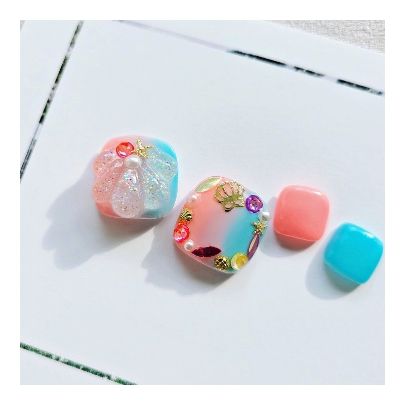 Embossed Shell Pedi Tips - Pedi Tip Full Set (10P)