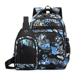 Kids Backpack for Boys with Crossbody Bag Elementary Middle School Bags for Boys Teens Lightweight Bookbag Set
