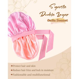 Syvvste 4PCS Satin Bonnet Double Layer Silk Sleep Cap for Sleeping Hair Bonnets with Elastic Tie Band for Curly Natural Hair black+pink