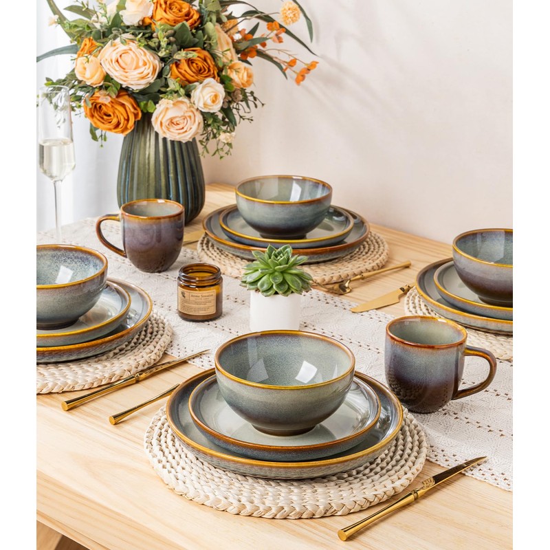TheTerra Ceramic Dinnerware Set for 4, 12-Piece Plates and Bowls