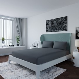 LivinEase 200 Thread Count Double Fitted Sheet -10inch(26cm) Deep Poly Cotton Fitted Sheets -Bobble Free, Easy Care, Soft & Comfortable Grey Double Bed Sheets (CHARCOAL/GREY, DOUBLE)