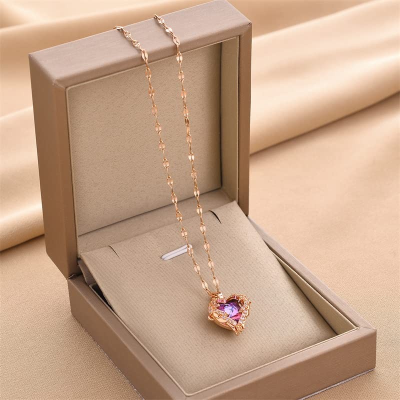 Collar mujer oro rosa corazón elegante dije colgante chapado en