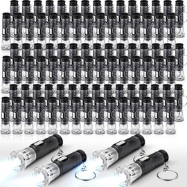 Jexine 100 Pcs Mini Flashlight Keychain Bulk Assorted Colors Torch Keyring Flashlights LED Small Keychain Light Hiking Camping Christmas Party Favors (Black)