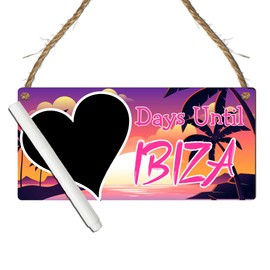 Days Until Ibiza Holiday Countdown Chalkboard Plaque – Vibrant Sunset Design – Countdown Sign for Ibiza Vacation – Ideal for Home Decor, Ibiza Party Prep, and Gift Ideas (With Pen)