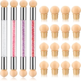 4 pinceles de esponja para uñas, pincel de doble cabeza, pincel de acrílico con 16 cabezales de repuesto para manicura de arte de uñas (blanco, rosa, morado, rojo)