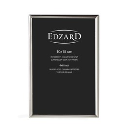 EDZARD Bilderrahmen Genua für Foto 10 x 15 cm, edel versilbert, anlaufgeschützt, mit Samtrücken, inkl. Aufhänger, Fotorahmen zum Stellen und Hängen