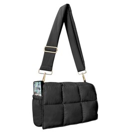 NAARIIAN Crossbody Bag for Women Quilted Puffer Purse Fashion Lightweight Travel Handbags Cute Small Shoulder Bag, Black L, Large