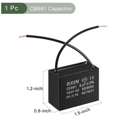 YOKIVE Ceiling Fan Capacitor CBB61, Metallized Polypropylene Film Capacitor Great for Fans Pumps Motors Running (3uF 450V AC 2 Wires 50/60Hz)