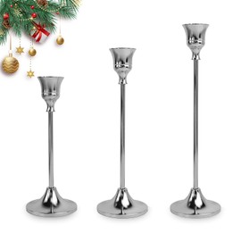 Juego de 3 Candeleros Portavelas Decorativo de Metal para Salón, Portavelas Plata para CóNicas, Pieza Central de Decoración Elegante para Mesa, Candelabros para Bodas y Cumpleaños