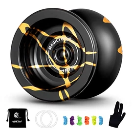 YOSTAR N11 Yoyo Professional Unresponsive Yoyo for Adults, Pro Yoyo Metal Yo Yo for Boys, Trick Yoyo Stunt Yoyo with 6 Yoyo Strings + 2 Weighting Rings + Yo Yo Glove + Yo-Yo Bag (Black Gold)