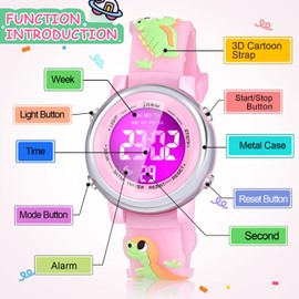 SUPZOE Dinosaur Learning Toys for 4 5 6 7 8 Year Old Girls - Dinasour Watch for Girls - Christmas Birthday Gifts for Girls Age 3-7 - Stocking Stuffers for Kids