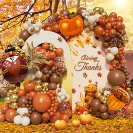 218pcs Fall Balloon Arch Garland Kit,Thanksgiving Balloon Arch Garland Kit with Brown Burnt Orange Balloons,Fall Baby Shower Decorations Autumn Thanksgiving Friendsgiving Supplies