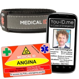 Angina Bracelet. Angina Wristband, Medical ID Inside. Emergency Medical ID Band, Includes Plastic Wallet Card in Case of Emergency. 4 Colours Available (Grey)