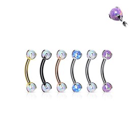 Pierced Owl 16GA Stainless Steel Internally Threaded Claw Set Synthetic Opals Eyebrow Curved Barbell (Black/White)