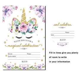 12 Pack Unicorn Birthday Invitations, Unicorn Party Invitation Card with 12 Envelopes for Boys Girls Kids Birthday Baby Shower Party Supplies