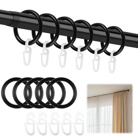 Pack of 200 Curtain Hanging Rings and Plastic Curtain Hooks, Curtain Rings for 30 mm Inner Diameter, Rings for Curtain Rod with Hooks, Curtain Rings, for Window Curtain, Bed Curtain, Shower Curtain