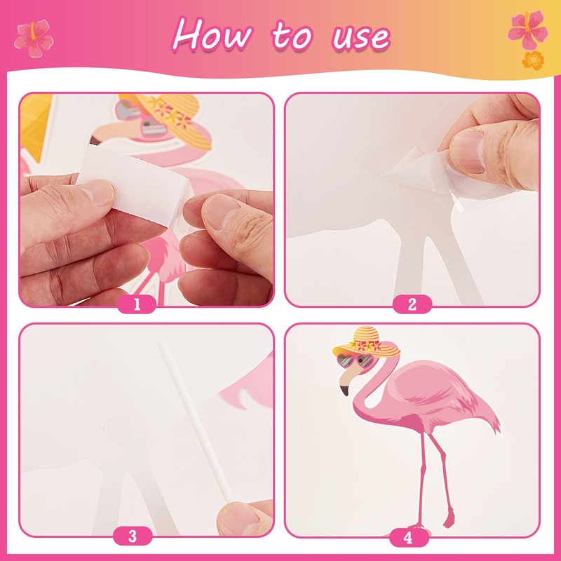 SUNBEAUTY Pack of 36 Hawaii Photo Props Pink Flamingos Photo